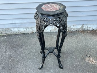 Asian Ebonized Wood Marble Top Stand