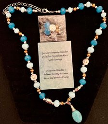 Jewelry Lot 18 - Turquoise-Howlite & Glass Crystal Necklace & Earrings - New - Patience Peace Positive Energy