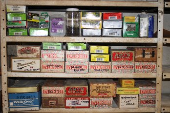 Three Full Shelves Of Nuts, Bolts, Etc. - All In Vintage Cigar Boxes