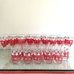 A Large Set Of Hand Painted Snowman Glassware