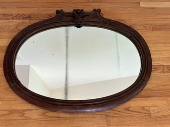 Antique Oval Carved Mahogany Wood Mirror - Solid Wood Back