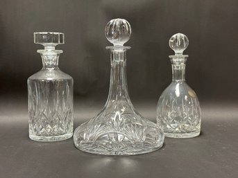 Three Gorgeous Vintage Decanters In Cut Crystal