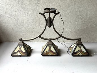 A Stained Glass, Triple Pendant Light Fixture With An Arts & Crafts Vibe