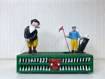 Reproduction Cast Iron Mechanical Coin Bank - Articulated Golfers
