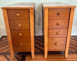 Pair Levenger 'No-Room-For-A-Table' Solid Wood Side Tables With Drawers