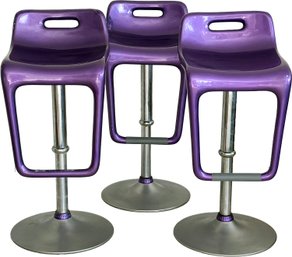 A Trio Of Modern Moulded Plastic And Chrome Adjustable Height Counter Or Bar Stools