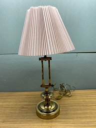 Quality Vintage Adjustable Antiqued Brass Table Lamp With Shade.