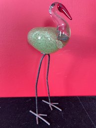 Tall Murano Style Glass Flamingo On Wire Legs