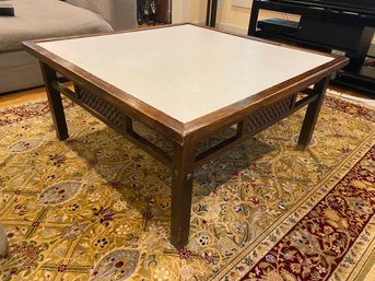 Vintage Wood Square Coffee Table With White Wood Grain Laminate Top 38x38