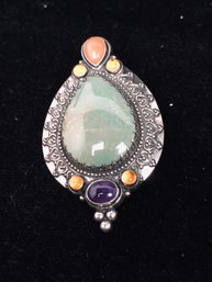 Carolyn Pollack Sterling Turquoise Carnelian Amethyst Enhancer Pendant 382