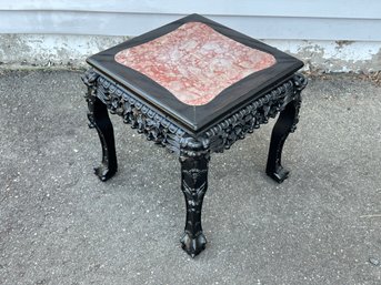 Chinese Ebonized Wood Marble Top Square Stand