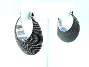 925 Sterling Silver Textured Pillow Hoop Earrings