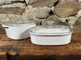 A Pair Of Corning Ware Bakers In Pure White