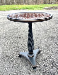 Wooden Pedestal Table With A Glass Top