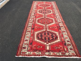 Kurdish Hand Knotted Rug Runner,  3 Feet 7 Inch By 11 Feet