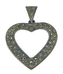 Vintage Sterling Silver Marcasite Heart Shaped Pendant