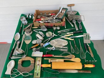 Huge Box Lot Of Vintage Kitchen Utensils