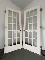 A Set Of Double Interior Doors - 15 Lites - Brass Hardware