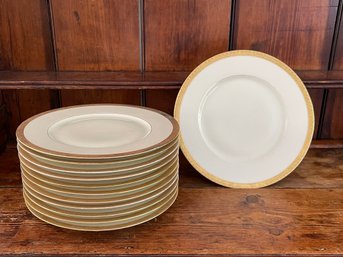 Black Knight Bavarian White Dinner Plates With Gold Trim- Set Of 12