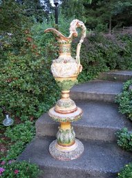 Gaudy Italian Oversized Poured Ceramic Decorated Ewer On Stand