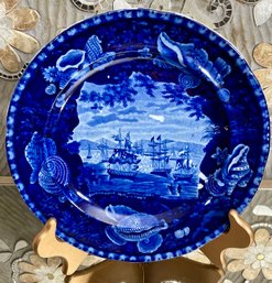 Historical STAFFORDSHIRE Blue Plate In MACDONOUGH'S VICTORY PATTERN