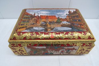 A  Vintage 1988 Biscuit Cookie Tin Chest By E. Otto Schmidt - West Germany