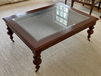 Ethan Allen British Classics Cane/ Glass Coffee Table On Casters