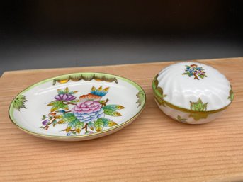 Herend Hungary- Trinket Tray And Matching Trinket Box.