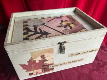 Vintage Wooden Box With Decorative Features And Metal Clasp- 18 X 13