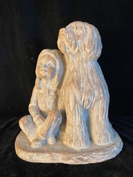 1976 Austin Production Inc Large Clay Sculpure Figurine Girl & Dog