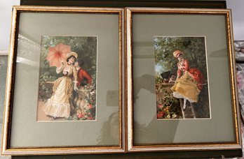 Pair Of Framed Antique Courting Scene Prints