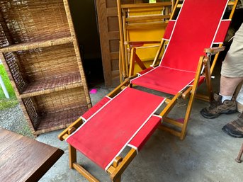 Pair Of Canvas & Wood Lounge Chairs