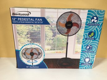 Brand New BRENTWOOD 12' Pedestal Floor Fan - NEW IN BOX - Three Speeds / 75 Deg Oscillation - BRAND NEW !