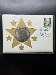 1971 Eisenhower Dollar Certified Coin And Stamp