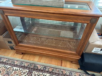 Oak Display Cabinet Beveled Glass With Glass Shelves