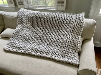 Oat Colored Knitted Weighted Blanket - Note Slight Tear In Picture