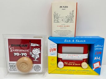 New In Box Mini Etch A Sketch, Duncan Yoyo & Punto Italian Card Game