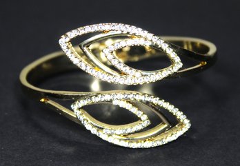 Gold Tone Hinged Cuff Bracelet White Swarovski Crystals