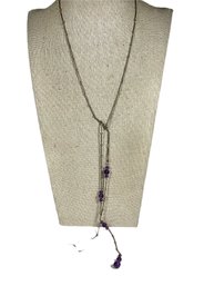 36' Long Sterling Silver Vintage Necklace Having Amethyst Stones