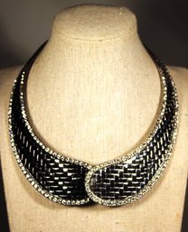 Fine Silver Tone Costume Rhinestone Torque Necklace