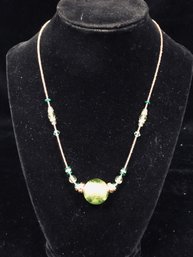 Green Beaded Patterned Chain Necklace 386