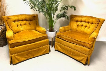 Pair Of Golden Rod Nugget Orbit Vintage Skirted Armchairs