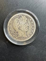 1909 Barber Silver Quarter