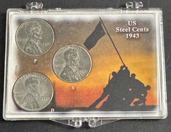 3 United States Steel Cents 1943, 1943-D, 1943-S