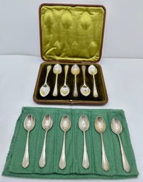 2 Sets Of 6 Antique Spoons: Sterling Silver By Sheffield & 800 Silver, Germany