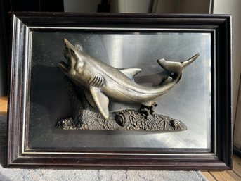 Large Vintage Mid Century 3-dimensional Shark Wall Sculpture- Artist Signed- VERY Unusual