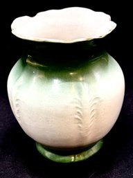 Vintage Green & White Pottery Vase W/ Gold Trim