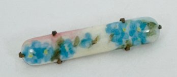 SWEET VICTORIAN HAND PAINTED BLUE FLOWERS PORCELIAN BROOCH