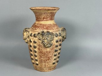 Vintage Thai Asian Elephant Rhyton Ceramic Pottery Vase