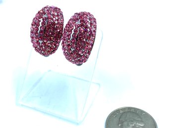 Pair Of Rhinestone Encrusted Pink Clip Earrings